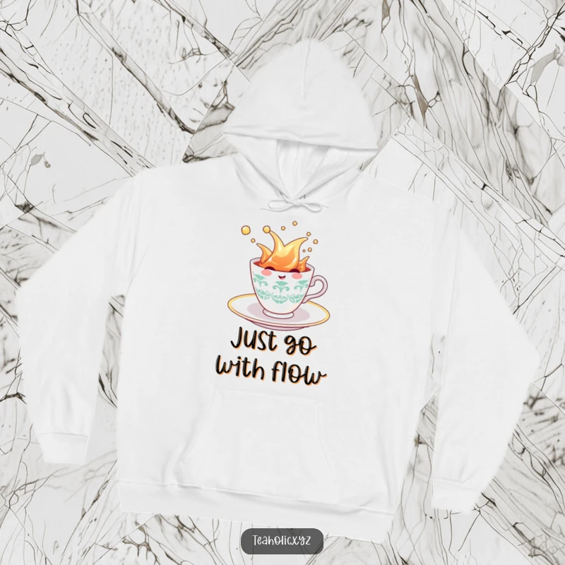 Funny Teacup Hoodie: A delightful teacup character splashing with abandon in a tea saucer, bringing warmth and playful energy to a cozy hoodie.