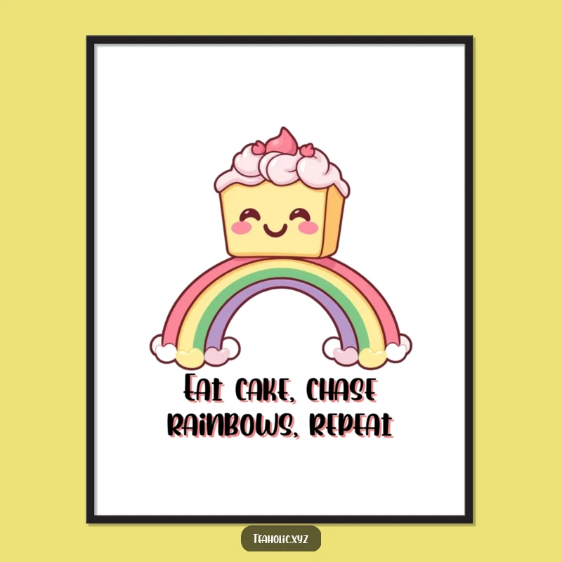 Funny Free Printable Wall Art: Cake on Rainbow, Humorous Downloadable Art for Quirky Decor