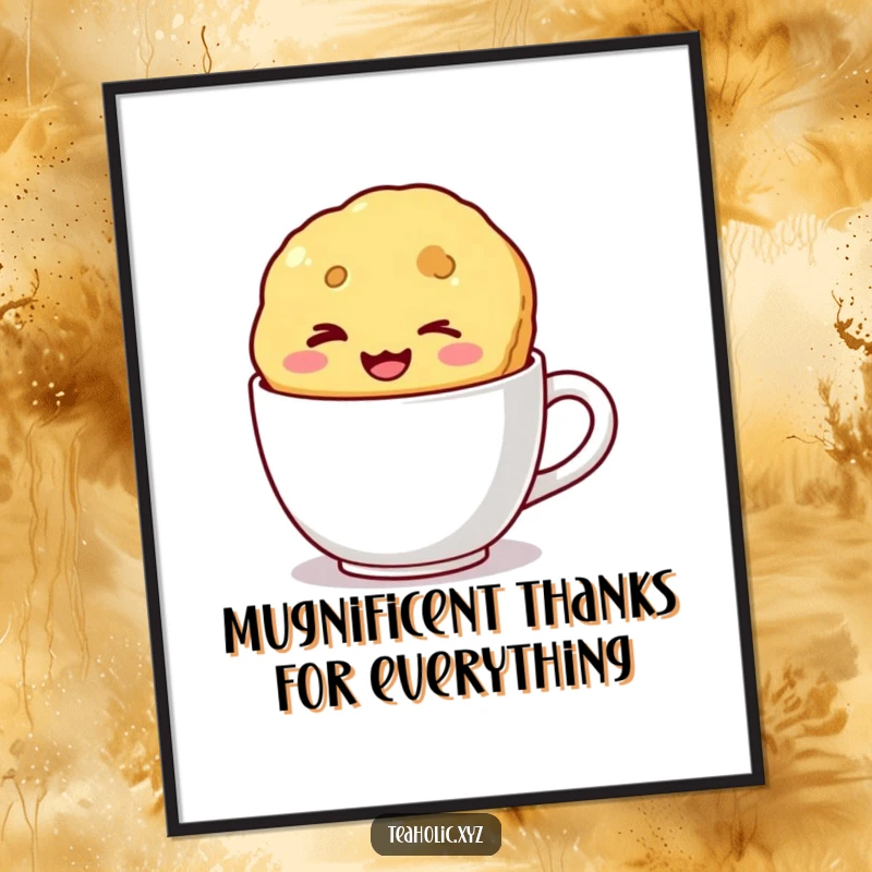 Funny Free Printable Wall Art: A winking biscuit with a wide smile floats playfully inside a mug.