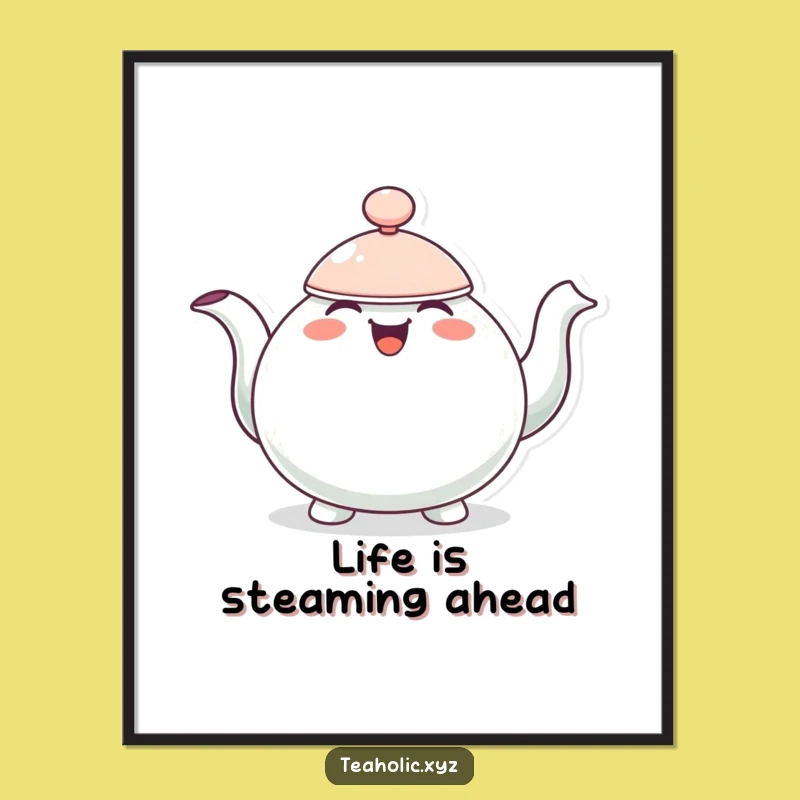 Free Printable Wall Art: Cheerful Teapot Character, Funny Downloadable Home Decor