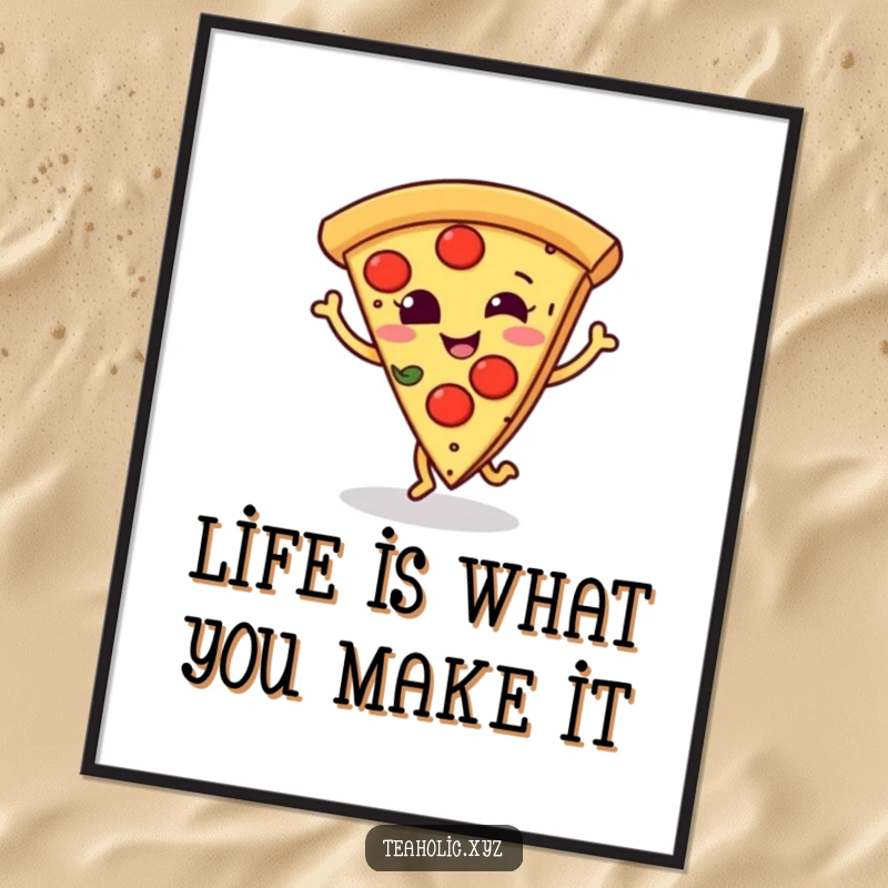 Funny Free Printable Wall Art: A smiling slice of pizza doing a little dance step, perfect for a kitchen.