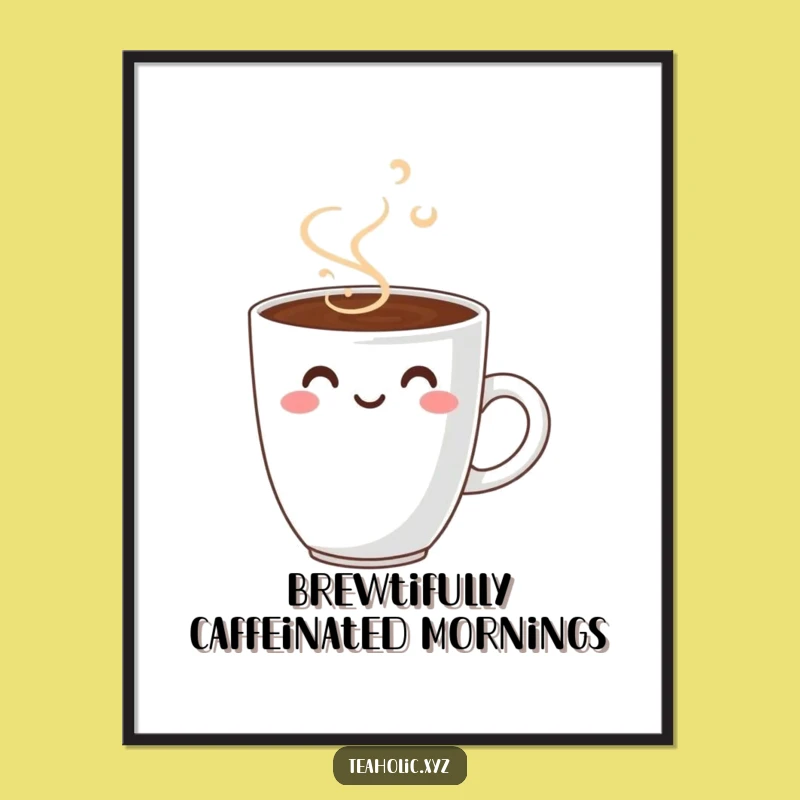 Free Printable Wall Art: Funny Smiling Coffee Cup Design for Your Kitchen Decor!