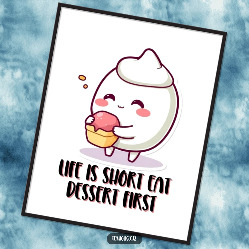 Funny Free Printable Pastry Wall Art: A giggling pastry character humorously offering a tiny bite, creating a playful art piece.