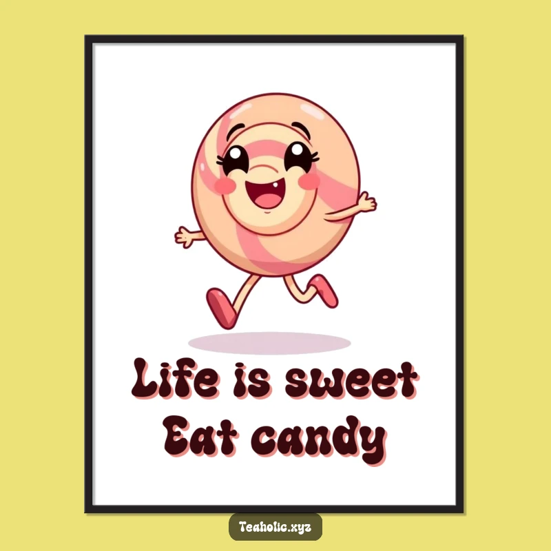 Funny Free Printable Wall Art: Happy Skipping Candy, Downloadable Decor