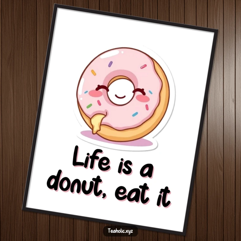 Funny Free Printable Wall Art: A happy donut with a bite taken out winks cheekily, adding a sweet and humorous touch.