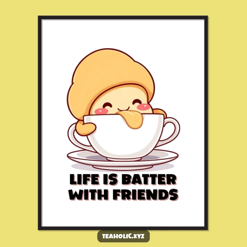 Free Printable Wall Art: Croissant's Cozy Sip - Funny Downloadable Art!