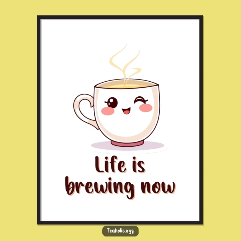 Free Printable Wall Art: Steaming Teacup Character, Funny Downloadable Home Decor