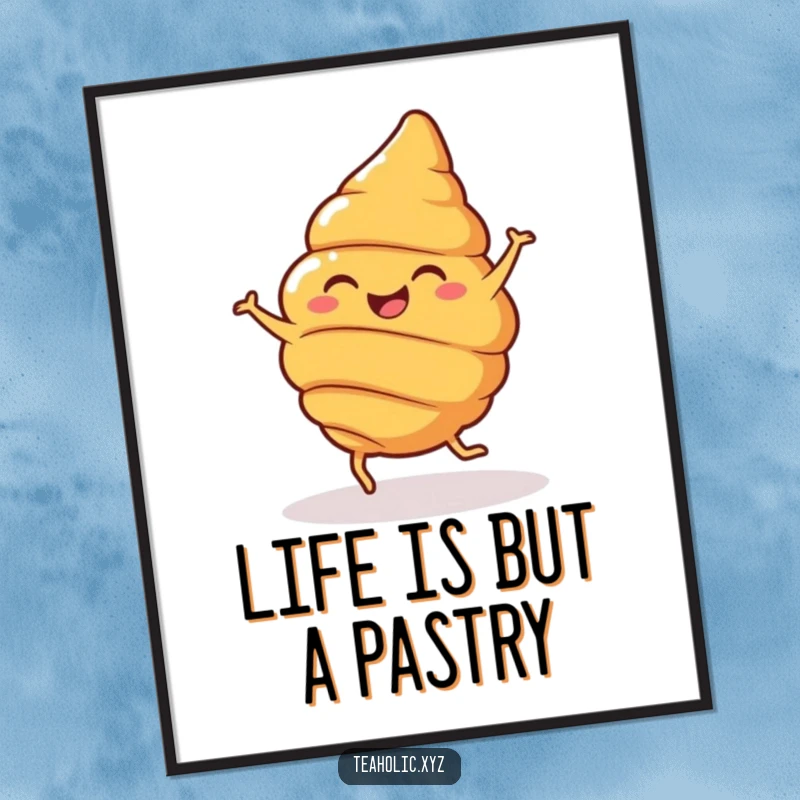 Funny Free Printable Wall Art: A cheerful croissant with little legs doing a joyful spin, adding whimsy.