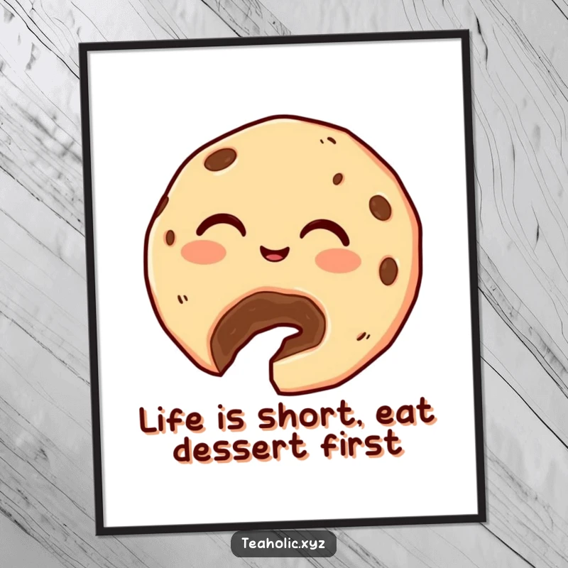 Funny Free Printable Wall Art: A giggling cookie with a bite taken out generously offers a crumb, radiating warmth and humor.