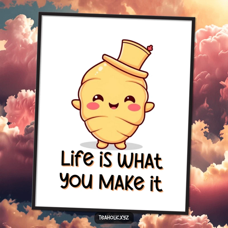 Funny Free Printable Wall Art: A smiling croissant character politely doffs a miniature, elegant hat, exuding refined charm.