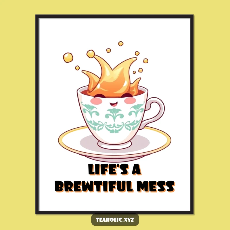 Free Printable Wall Art: Cheerful Teacup Splash - Funny Downloadable Decor!