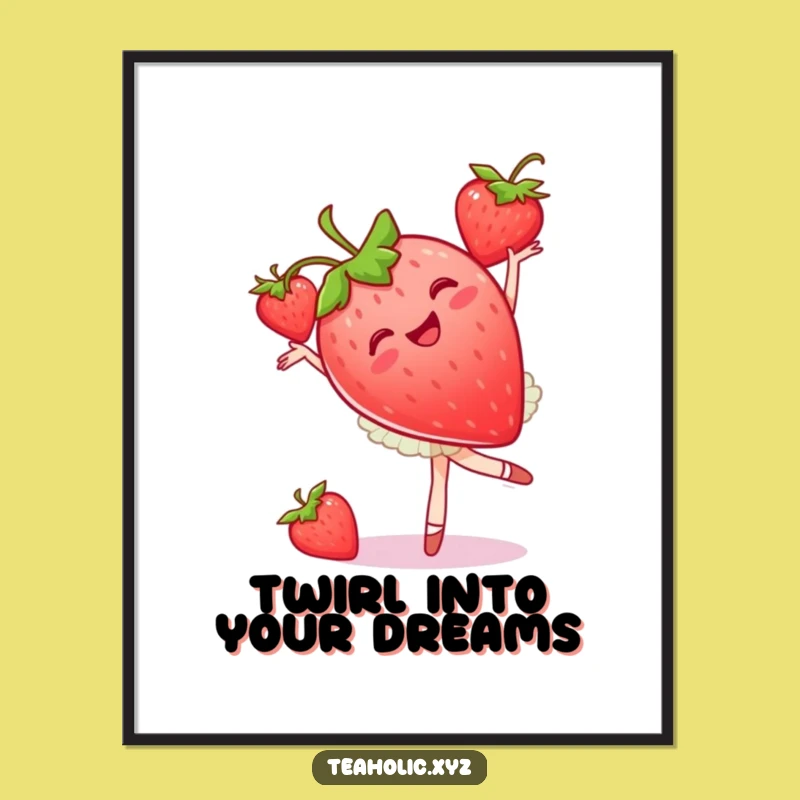 Free Printable Wall Art: Funny Strawberry Ballet Dancer, Downloadable Decor for a Whimsical Room
