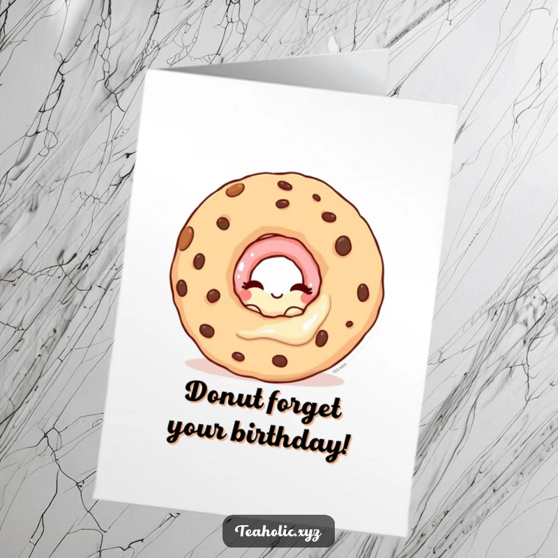 Funny free printable birthday card of a winking donut character peeking from behind a giant, delicious cookie.