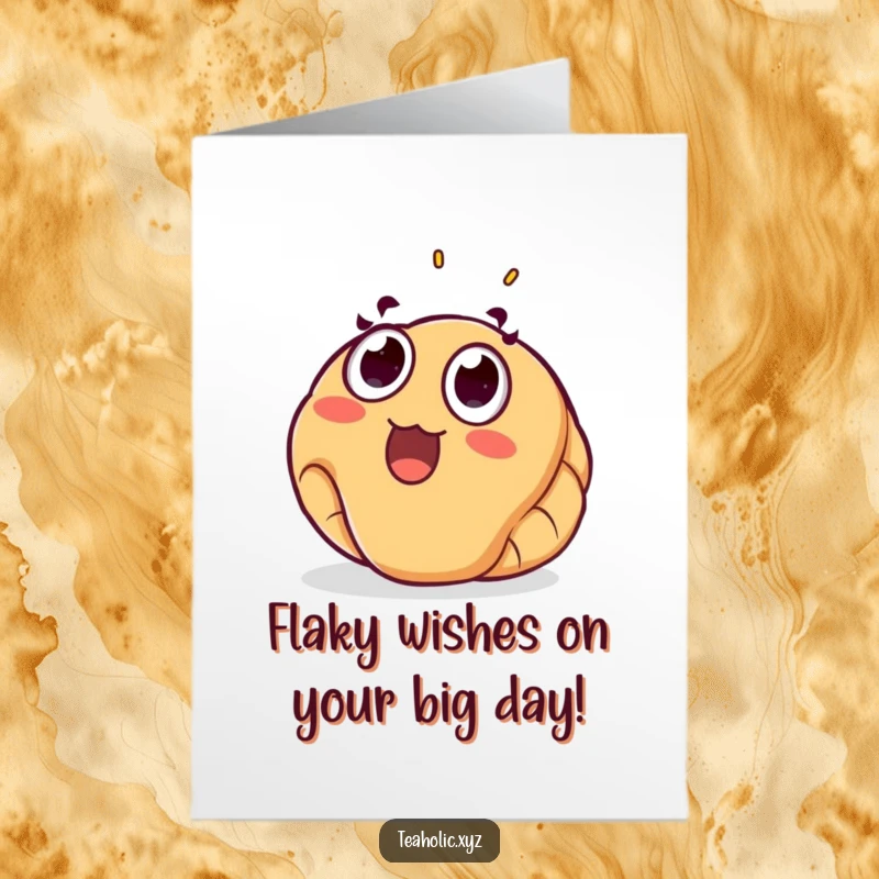 Funny Free Printable Birthday Card: Surprised croissant with wide eyes joyfully floating upwards, a hilarious and delightful DIY greeting.