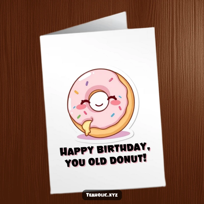 Funny Free Printable Birthday Card: A happy donut with a bite taken out winks cheekily, celebrating a joyful birthday.