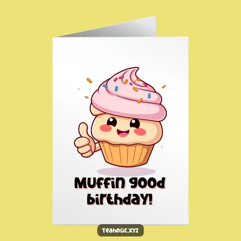 Free Printable Birthday Card: Cheerful Muffin Thumbs Up Funny Downloadable Gift