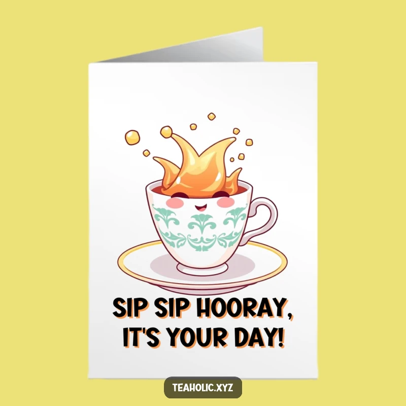Free Printable Birthday Card: Cheerful Teacup, Funny Splash - Hilarious Downloadable Gift!