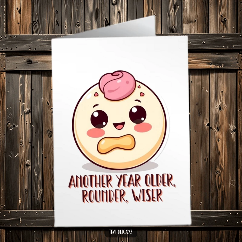Funny Free Printable Birthday Card: A plump donut character gleefully bites into itself, eyes crossed in pure pastry bliss.