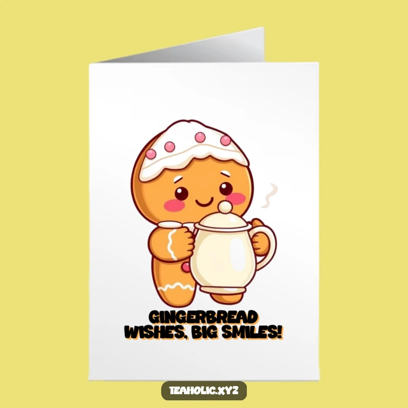 Free Printable Funny Birthday Card: Gingerbread Teapot Smiles, Hilarious Downloadable Gift