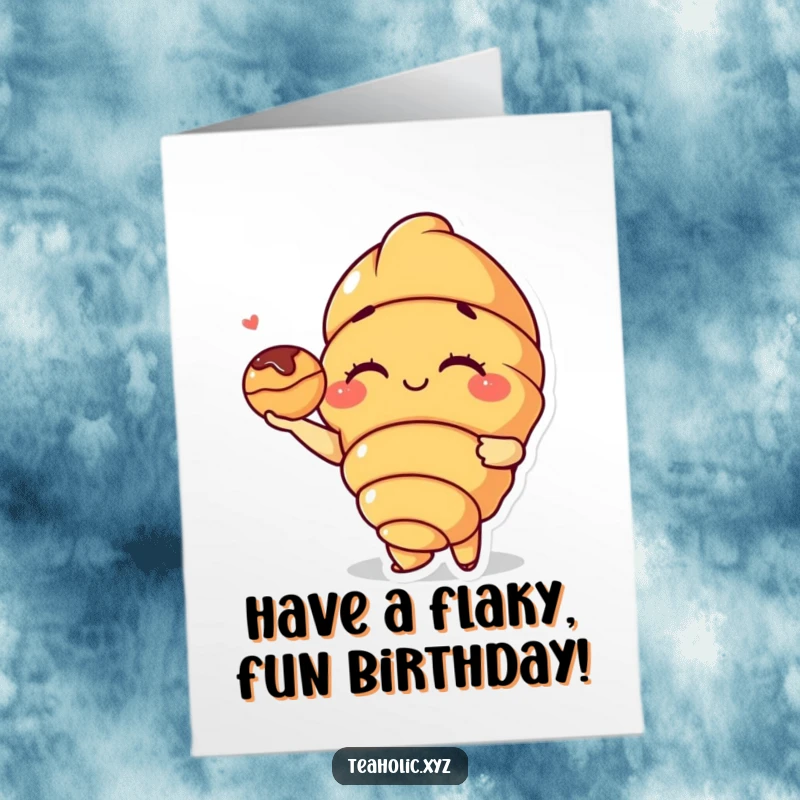 Funny Free Printable Birthday Card: A winking croissant character charmingly offers a tiny pastry for a birthday.