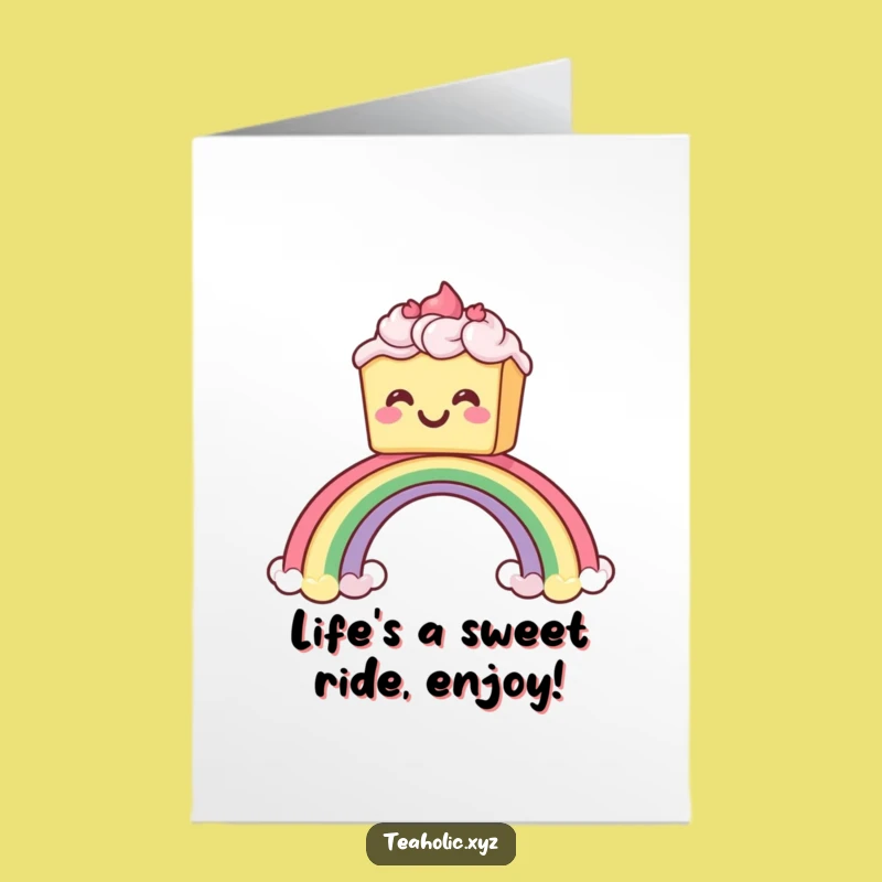 Free Printable Birthday Card: Funny Cake Sliding Rainbow, Downloadable Fun Greeting