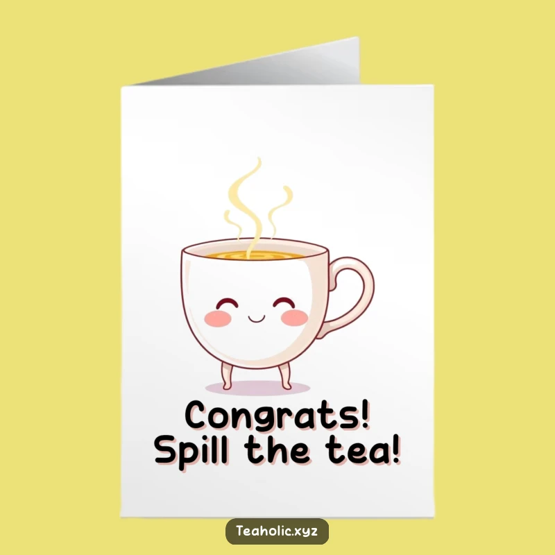 Free Printable Teacup Congrats Card: Cheerful Pouring Brews Joyful Celebration Download