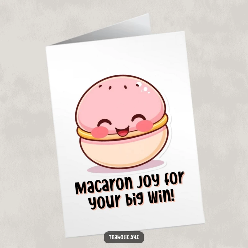 Funny Free Printable Congratulations Card: A cute macaron character with rosy cheeks, smiling brightly, ideal for a DIY gift.