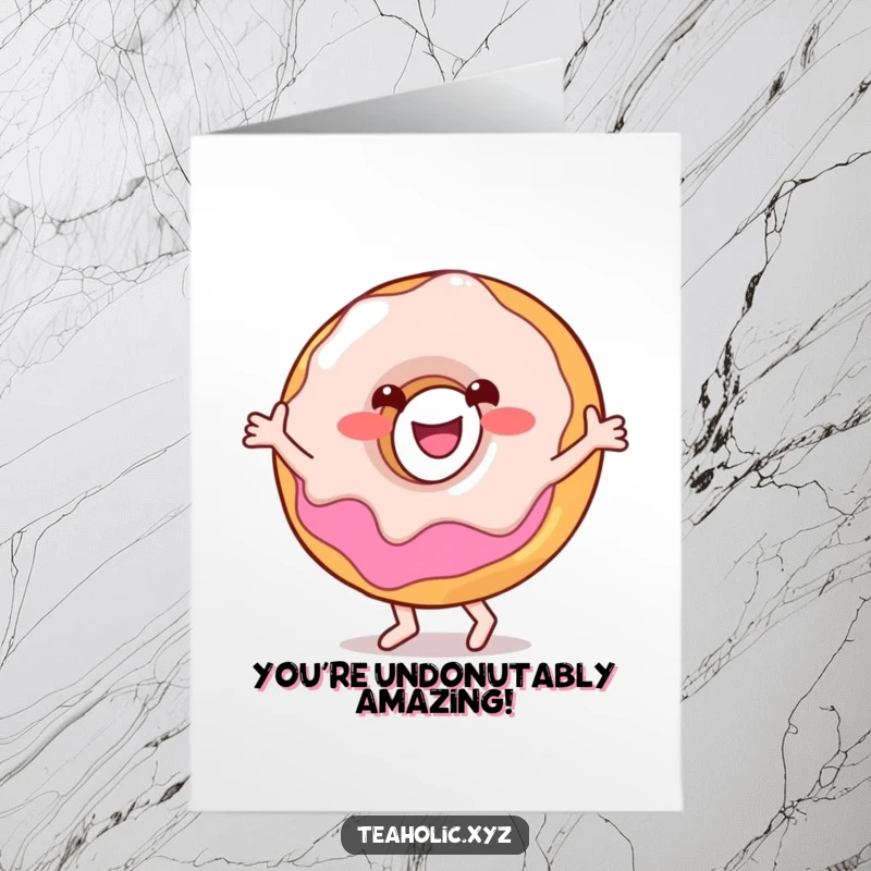 Funny Free Printable Congratulations Card: A cheerful donut character performs a happy little dance, surrounded by celebratory sprinkles.
