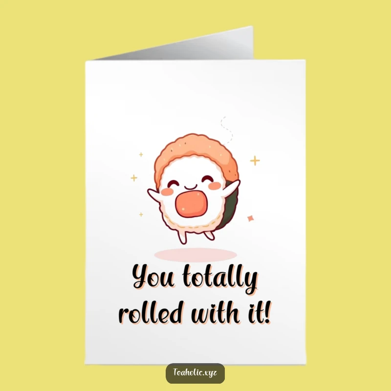 Free Printable Congrats Card: Dancing Sushi, Joyful Downloadable Gift for Special Moments