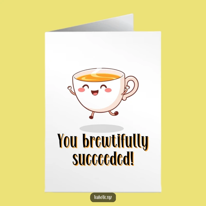 Free Printable Congrats Card: Jumping Tea Cup, Funny Swirling Steam Gift for Cheers