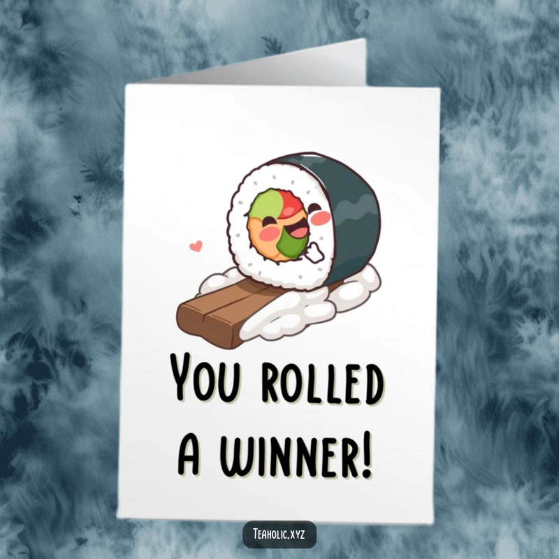 Funny Free Printable Congratulations Card: A gleeful sushi piece rolling downhill, celebrating a fantastic achievement.