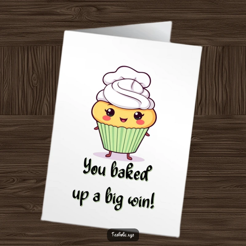 Funny Free Printable Cupcake Congrats Card: A proud cupcake character in a chef hat, offering congratulatory praise.