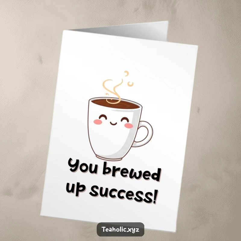 Funny Free Printable Congratulations Card: Smiling coffee cup with steam, sending warm wishes for an awesome achievement.