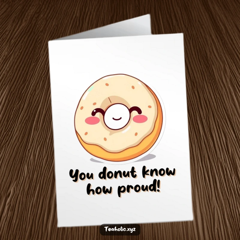 Funny Free Printable Congratulations Card: A happy, wobbly donut takes a big sip, celebrating a wonderful achievement.