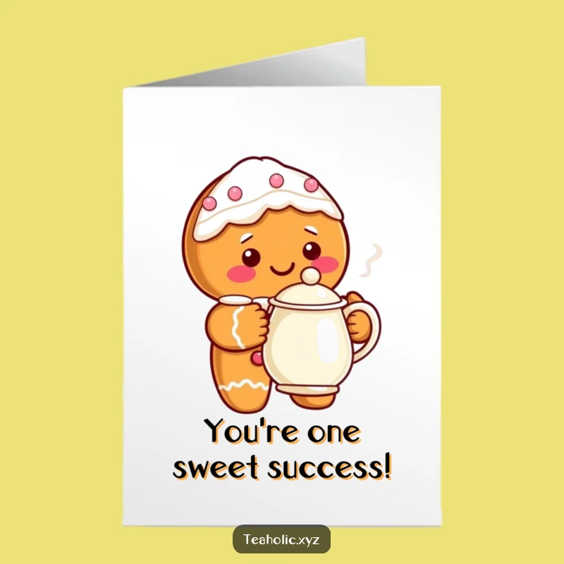 Free Printable Congratulations Card: Gingerbread Teapot Joy, Humorous Downloadable Gift