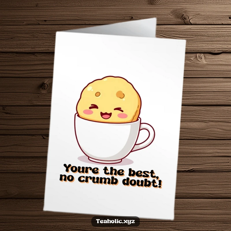 Funny Free Printable Congratulations Card: A winking biscuit with a wide smile floats in a mug to celebrate.