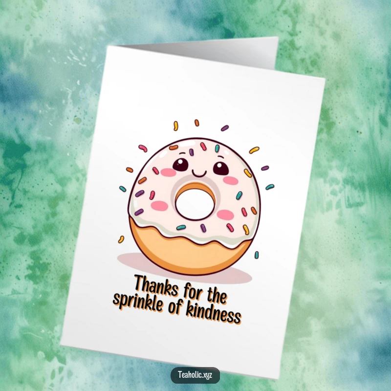 Funny Free Printable Donut Thank You Card: A smiling donut character raining sprinkles of appreciation, creating a joyful thank you.