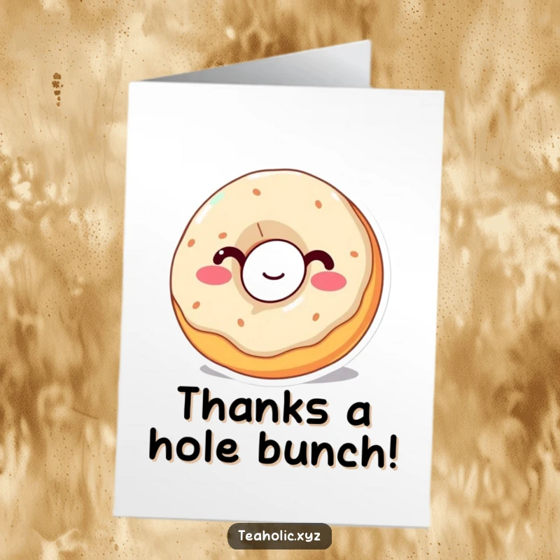 Funny Free Printable Thank You Card: A happy donut takes a big sip, expressing sweet thanks with a wobbly charm.