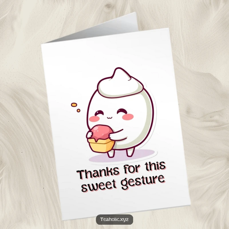 Funny Free Printable Pastry Thank You Card: A giggling pastry character offering a tiny bite as a sweet expression of thanks.