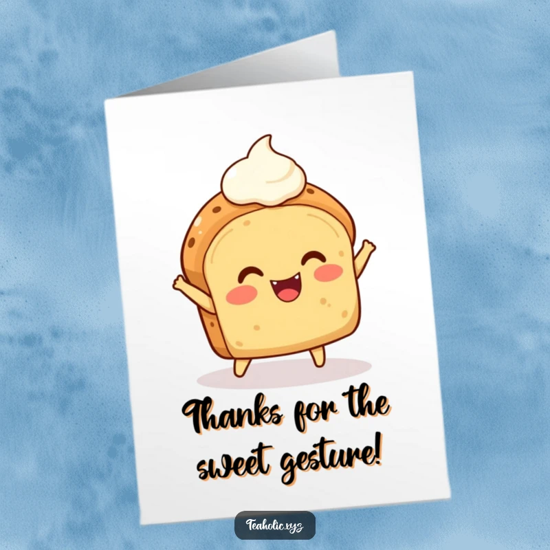 Funny Free Printable Thank You Card: A delighted scone with cream bounces joyfully, conveying sweet and warm thanks.