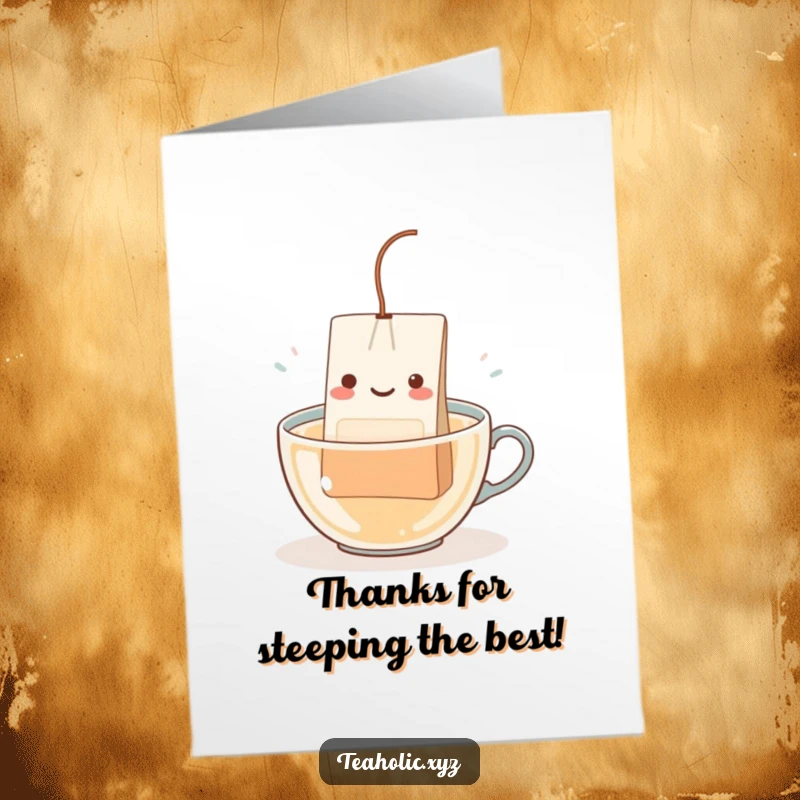 Funny Free Printable teabag with dangling string dipping into hot water, ideal for a thank you card, print at home.