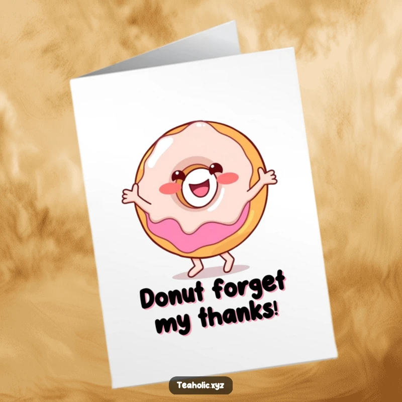 Funny Free Printable Thank You Card: A smiling donut character energetically dances, spreading thanks with every hop.