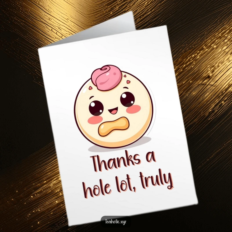 Funny Free Printable Thank You Card: A donut character with cartoon eyes takes a delightful bite, expressing sweet gratitude.