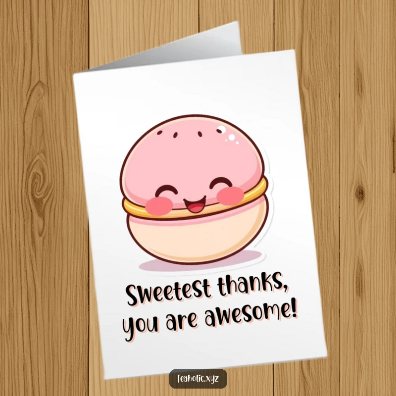 Funny Free Printable Thank You Card: A cute macaron character with rosy cheeks beaming happily, great for a DIY gift.
