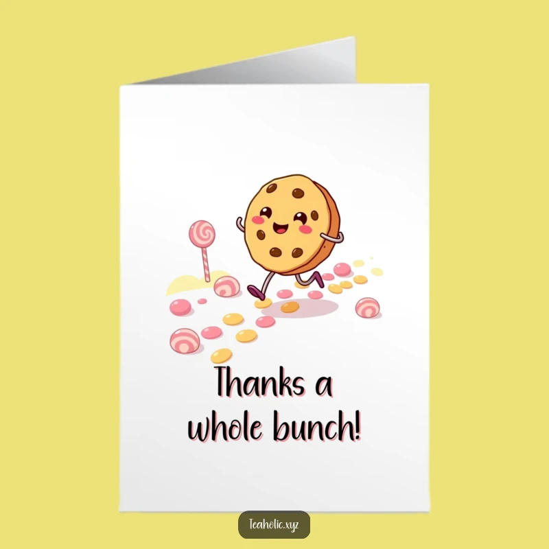 Free Printable Thank You Card: Skipping Cookie, Funny Candy Path Gift for Sweet Gratitude