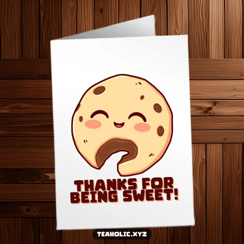 Funny Free Printable Thank You Card: A giggling cookie with missing bite generously offers a crumb, symbolizing gratitude.