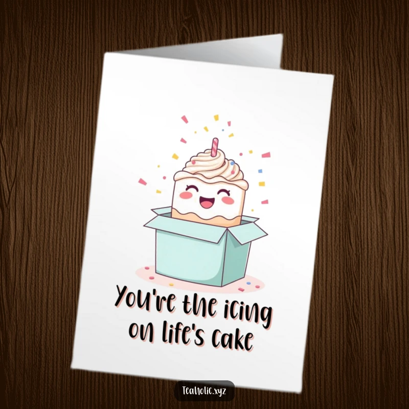 Funny Free Printable Thank You Card: A happy cake bursting from its box with confetti, saying thanks.