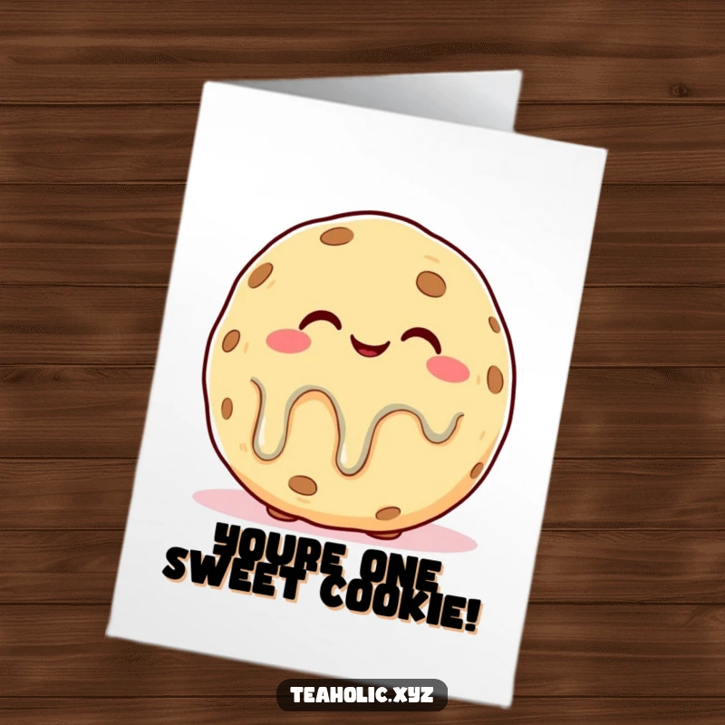 Funny Free Printable Thank You Card of a plump cookie character with a blissful expression, melting slightly with thanks.