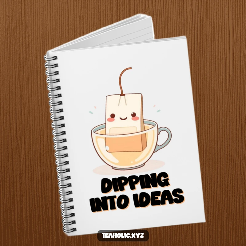 Funny Teabag Character Notebook: A happy teabag with a string dangling happily as it dips into hot water on a notebook cover.