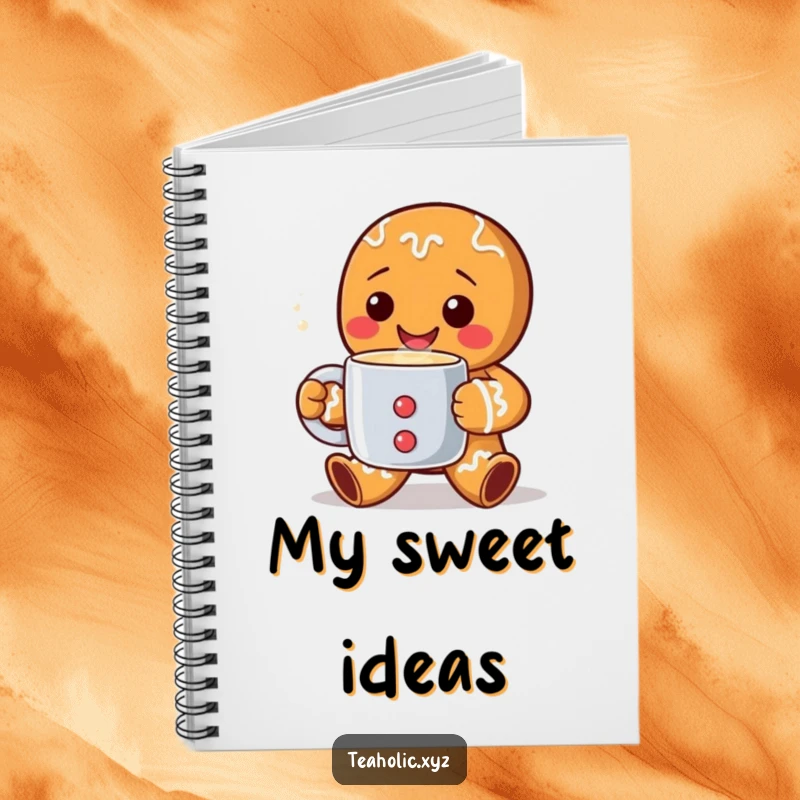 Funny Notebook with a delightful gingerbread man character offering a steaming mug, ideal for writing notes, journaling, or creative planning.
